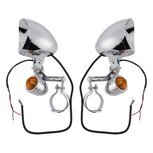 Motorcycle Beam Fog Lamp Custom Chrome W/ Bracket Fits For Racer Bobber Chopper