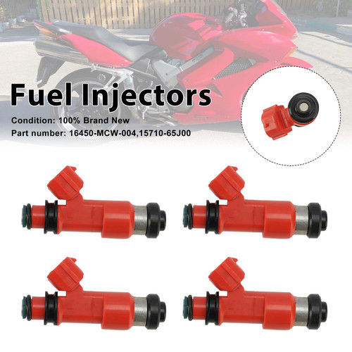 4PC 15710-65J00 Fuel Injectors 16450-MCW-004 For Honda VFR800 02-09