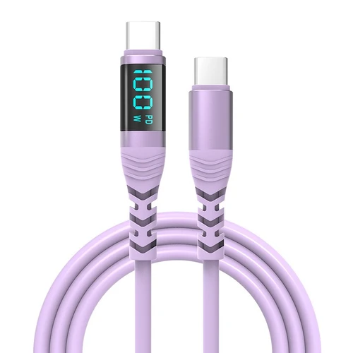 100W Digital Display Silicone Fast Charging Data Cable for Mobile Phones and Laptops Dual Type-C Zinc Alloy Silicone Data Cable
