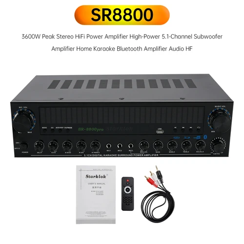 3600W Peak Stereo HiFi Power Bluetooth Amplifier High-Power 5.1 Subwoofer Home