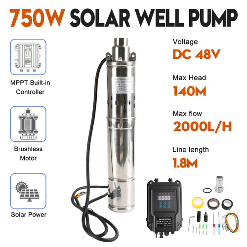 3" 48V 750W MPPT Screw Solar Bore Pump Submersible Deep Well Hole Steel

3" 48V 750W Deep Well Solar Submersible Bore Hole Water Pump Head 140M