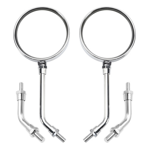Pair Chrome Motorcycle Mirrors - Long & Short Stem 10mm For Kawasaki Z1 Z2 Style