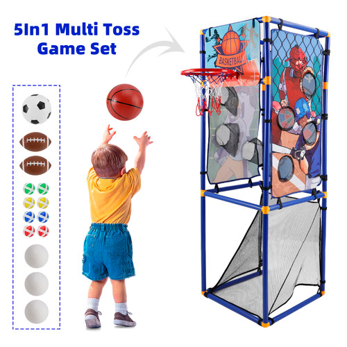 5In1 Multi Toss Game Set Play Football,Baseball,Basketball,Rugby And Fly Ball