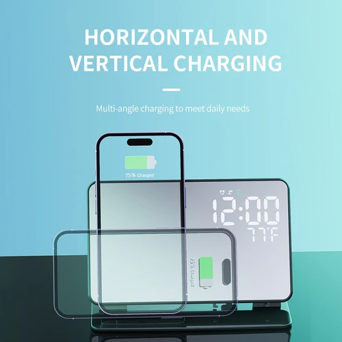 6-in-1 Wireless Charging Station Charger Clock LED Digital Display Alarm Clock