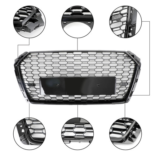 RS4 Style Honeycomb Mesh Hex Grille Grill Fit Audi A4/S4 B9 2017-2019 Black