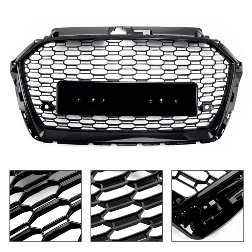 Honeycomb Mesh Front Bumper Grille Fit Audi A3 8V 2017-2019 RS3 Style Black