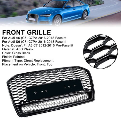 RS6 Style Honeycomb Mesh Front Grill Grille Fit Audi A6 S6 C7 2016-2018 Black