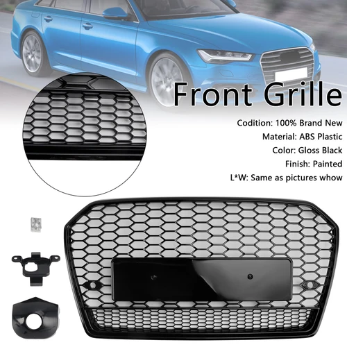 RS6 Style Honeycomb Mesh Front Grille Grill Fit Audi A6 S6 C7 2016-2018 Black