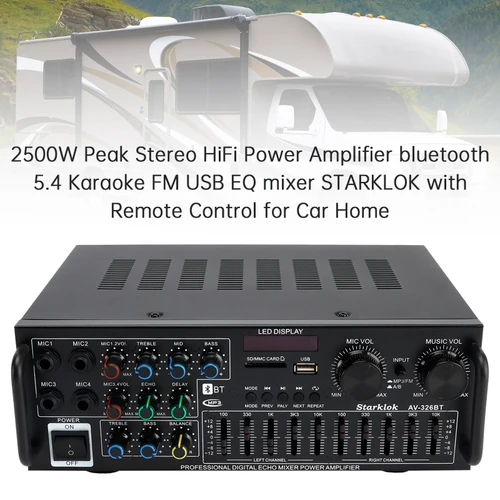 2500W Peak Stereo HiFi Power Amplifier Bluetooth5.4 Karaoke FM USB EQ Mixer 110V