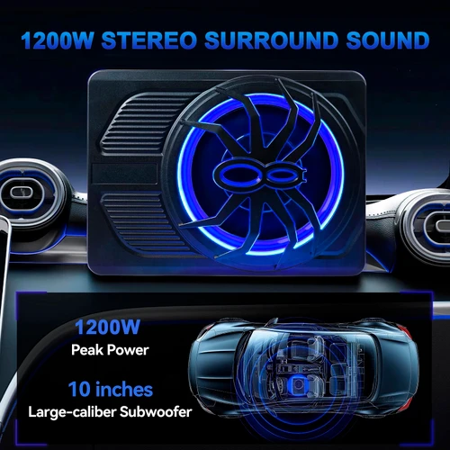 1200W Car Subwoofer 10" 12V Slim Under Seat Powered Car Subwoofer APP Control