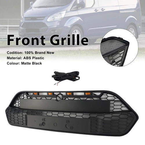 Matte Black Front Bumper Grille Grill Fit Ford Transit Custom 2013-2017 W/LED