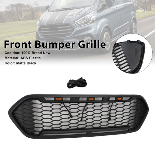 Matte Black Front Bumper Grille Fit Ford Transit Custom Trail 2018-2023 W/3LED