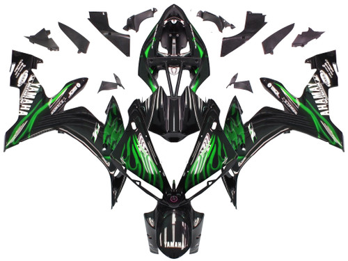 Fairings Yamaha YZF-R1 Black & Green Flame R1 Racing (2004-2006)