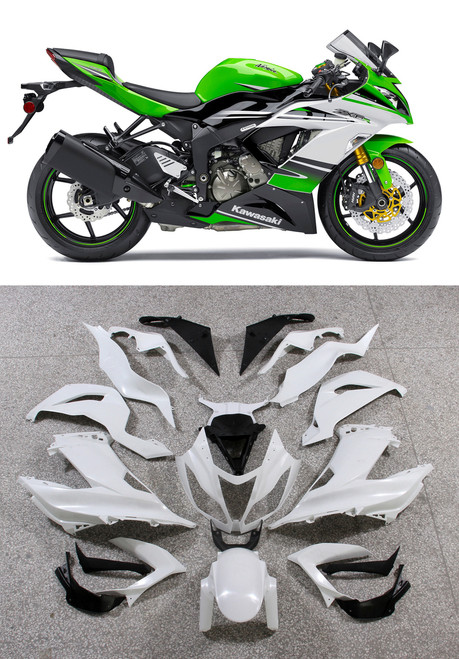 Fairings Plastics Kawasaki ZX6R 636 Green White Ninja Racing (2013-2016)