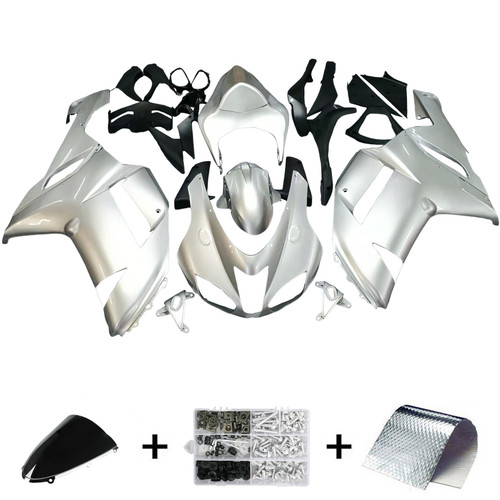 Amotopart Fairings Kawasaki ZX6R ZX636 Silver Ninja Racing (2007