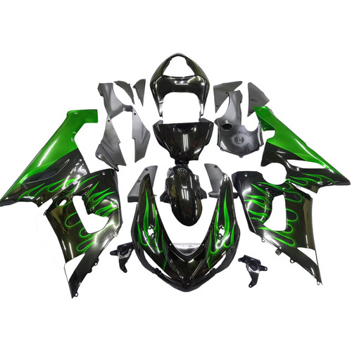 Amotopart Fairings Kawasaki ZX6R 636 Black & Green Flame Ninja Racing  (2005-2006)