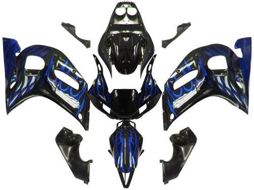 Amotopart Fairings Yamaha YZF-R6 Black & Blue Flame R6 Racing (1998-2002)