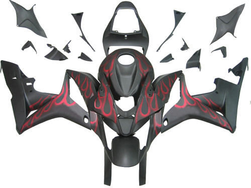 Amotopart Fairings Honda CBR 600 RR Matte Black & Red Flame CBR Racing (2007-2008)
