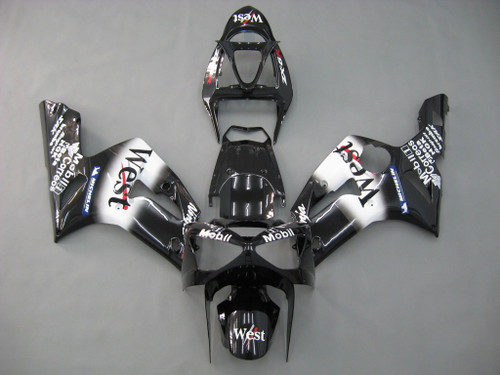 Fairings Kawasaki ZX6R 636 Black West Ninja Racing  (2003-2004)