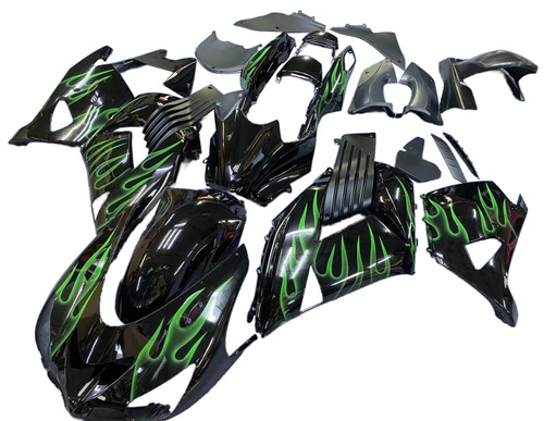 Fairings Kawasaki ZX14R Black & Green Flame Ninja Racing (2006-2011)