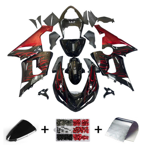 Amotopart Fairings Kawasaki ZX6R 636 Black & Red Flame Ninja Racing  (2005-2006)