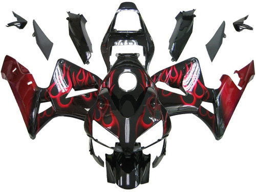 Amotopart Fairings Honda CBR 600 RR Black & Red Flame Racing (2003-2004)