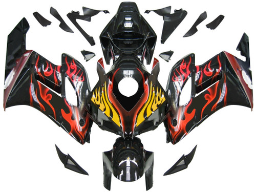 Amotopart Fairings Honda CBR 1000 RR Black & Red Flame Shark Racing (2004-2005)