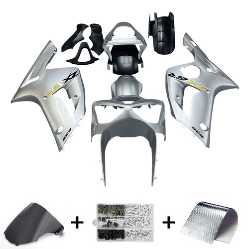 Amotopart Fairings Kawasaki ZX6R 636 Silver Ninja Racing (2003-2004)