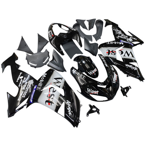 Amotopart Fairings Kawasaki ZX 10R Black White West Racing (2006-2007)