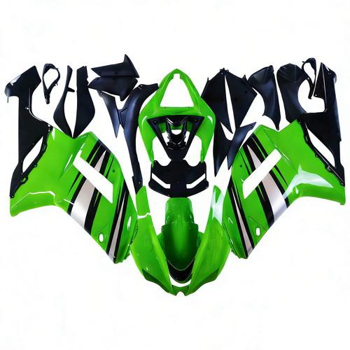 Amotopart Fairings Kawasaki ZX6R ZX636 Green Black Silver  Ninja ZX6R Racing  (2007-2008)