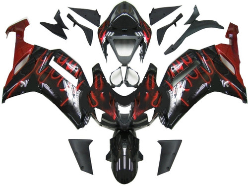 Amotopart Fairings Kawasaki ZX6R ZX636 Black & Red Flame Ninja ZX6R  Racing  (2007-2008)