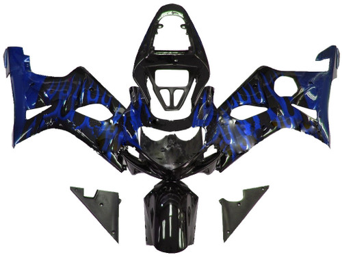 Amotopart Fairings Suzuki GSXR 1000 Black & Blue Flame Racing  (2000-2002)