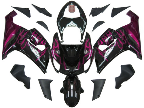 Amotopart Fairings Kawasaki ZX6R 636 Black & Purple Flame Ninja Racing  (2005-2006)