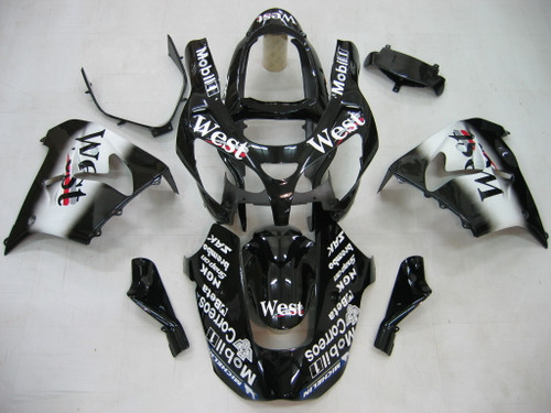 Fairings Kawasaki ZX 9R Black White West  ZX9R Racing  (2000-2001)