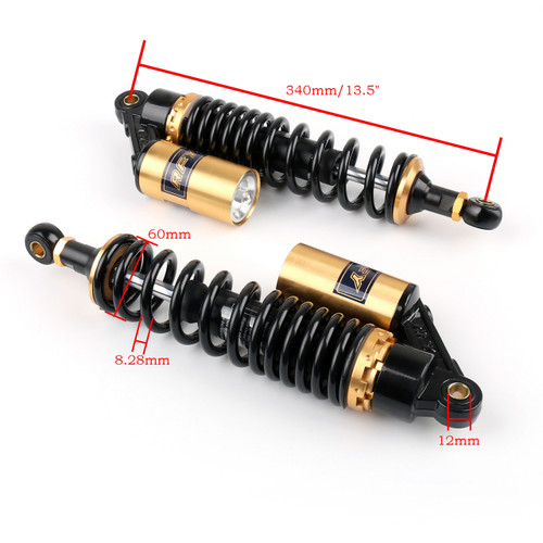 340mm 13.5" Rear Shock Air Shocker Absorbers Harley Ducati Pair, Black Gold