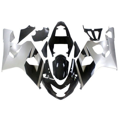 Amotopart Fairings Suzuki GSXR 600 750 Black Silver GSXR Racing  (2004-2005)