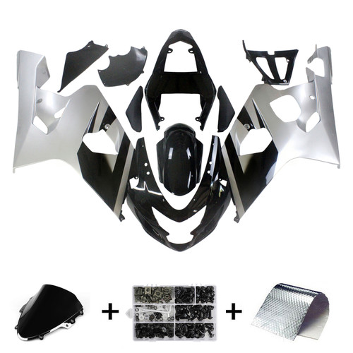 Amotopart Fairings Suzuki GSXR 600 750 Black Silver GSXR Racing  (2004-2005)