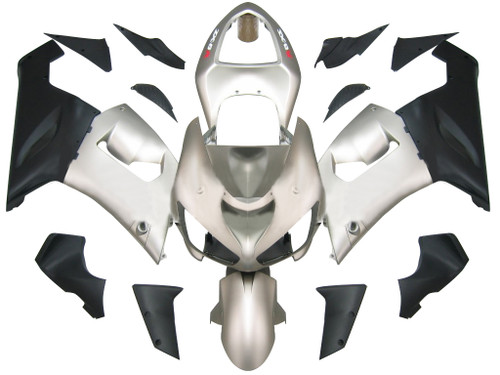 Fairings Kawasaki ZX6R 636 Matte Silver & Black Ninja Racing  (2005-2006)