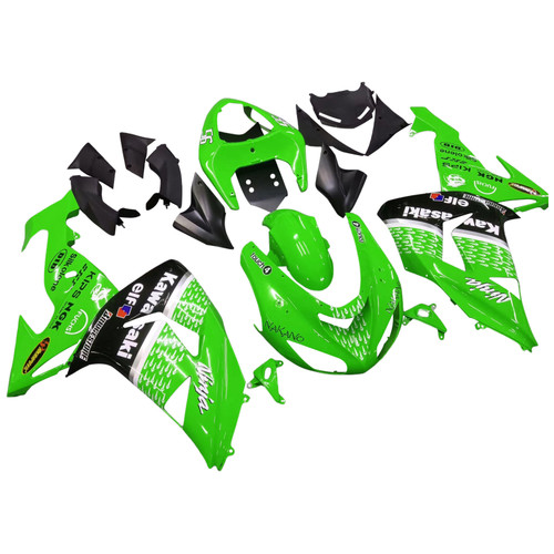 Amotopart Fairings Kawasaki ZX 10R Green Black No.56 Nakano Racing (2006-2007)