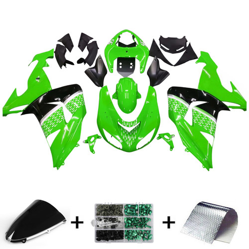Amotopart Fairings Kawasaki ZX 10R Green Black No.56 Nakano Racing (2006-2007)
