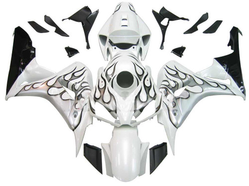 Amotopart Fairings Honda CBR 1000 RR White and Black Silver Flame Racing (2006-2007)