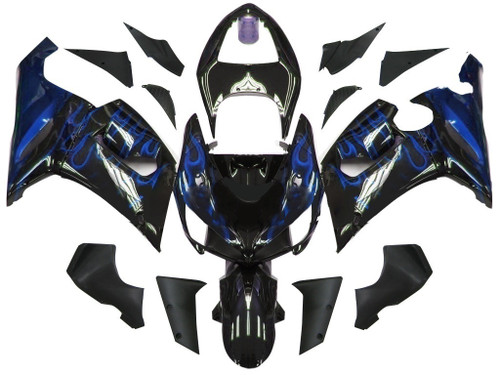 Amotopart Fairings Kawasaki ZX6R 636 Black & Blue Flame Ninja Racing  (2005-2006)