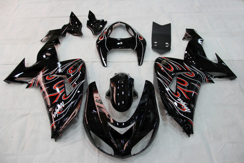 Fairings Kawasaki ZX 10R Black Red Flame Racing (2006-2007)