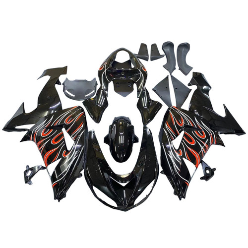 Amotopart Fairings Kawasaki ZX 10R Black Red Flame Racing (2006-2007)