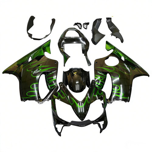 Amotopart Fairings Honda CBR 600 F4i Black & Green Flame Racing (2001-2003)