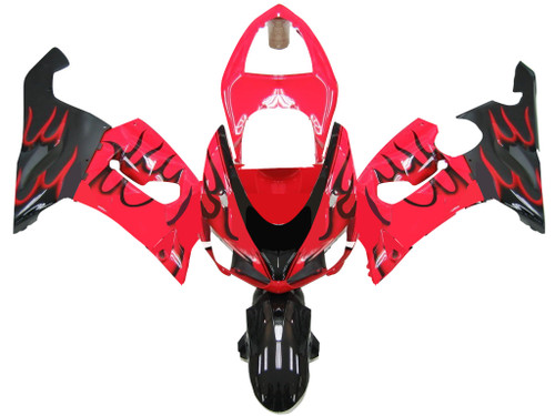 Fairings Kawasaki ZX6R 636 Red & Black Flame Ninja Racing  (2005-2006)