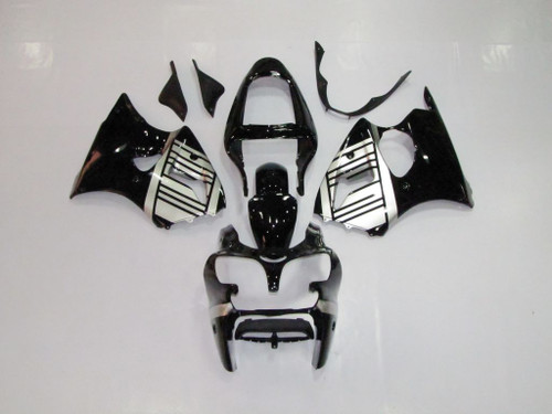 Fairings Plastics Kawasaki ZX6R 636 Black Silver Ninja Racing (2000-2002)