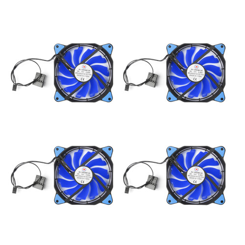 Mad Hornets 4PCs 120mm 3 4 Pin CPU Sleeve Bearing Cooling Fan Computer Ring Light 12V, Blue