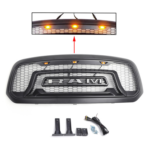 Grille ABS Honeycomb Bumper Grill Mesh Rebel Style For Ram 1500 13-18 Black