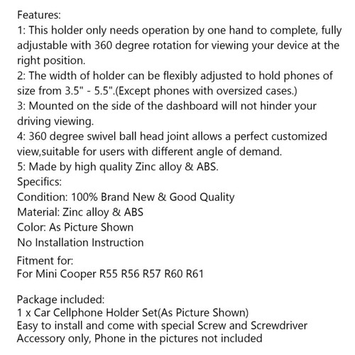 Union Jack Car Cell Phone Mount Folding Holder For Mini Cooper R55 R56 R57 R60 R61 Gray